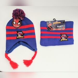 NWT Spiderman Kids (Size 2-6X) Matching 2 Piece Set Winter Hat & Neck Warmer
